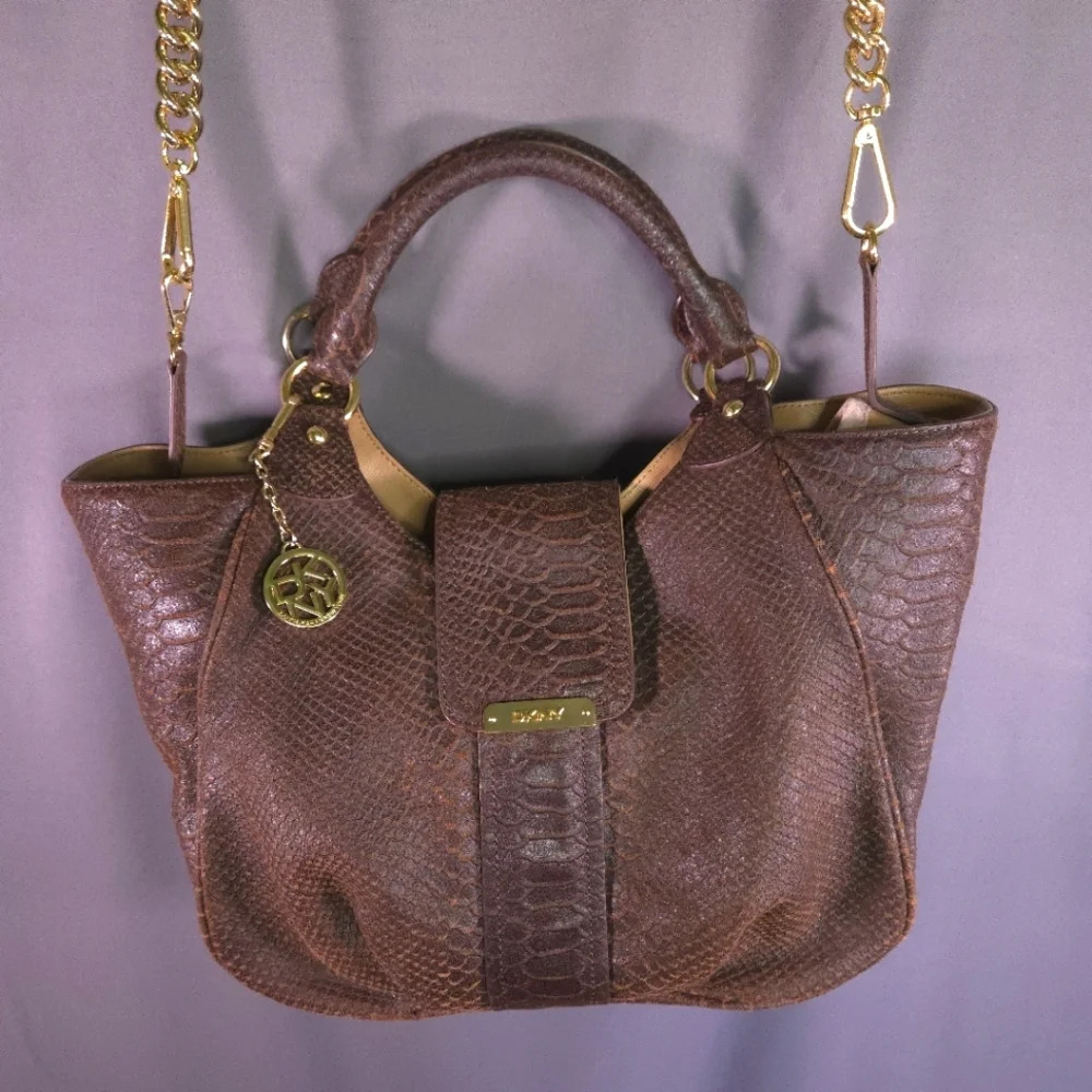DKNY Brown Shoulder Bag with Gold Accents